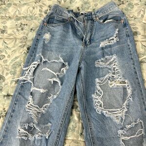 Distressed wide leg wax jean sz Med